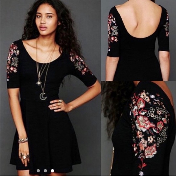 Free People Bohemian Garden Party Black Embroidered Dress Size XS - Picture 1 of 10